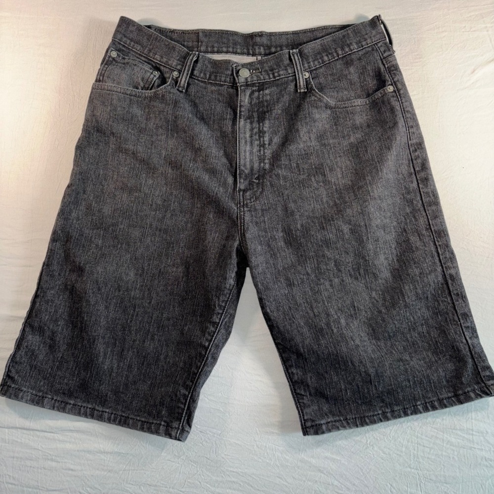 Y2K Levis 569 Loose Straight Denim Shorts Mens 36 Black Gray Charcoal Wash